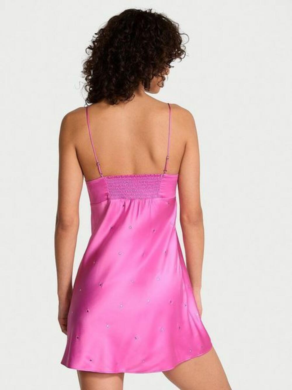 Пеньюар Victoria's Secret Shine Glazed Satin Dew Drop Heart Slip Dress фуксія, M