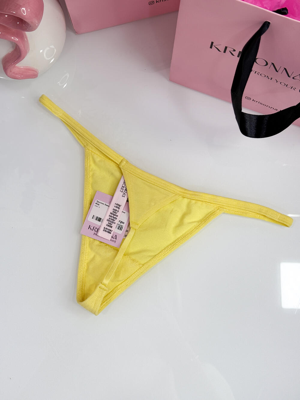 Трусики Stretch Cotton V-string розмір S Yellow Tulip