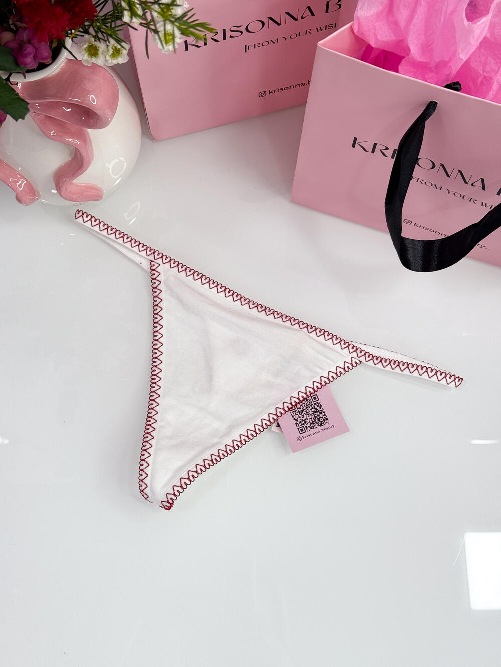 Трусики Lace Waist Heart Trim V-String розмір S White