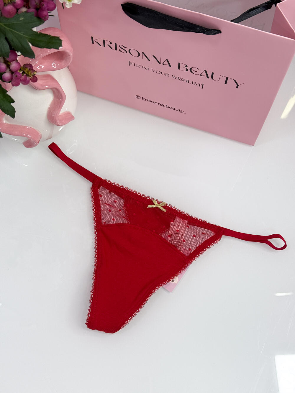 Трусики Stretch Cotton Dot Mesh V-string розмір s Lipstick