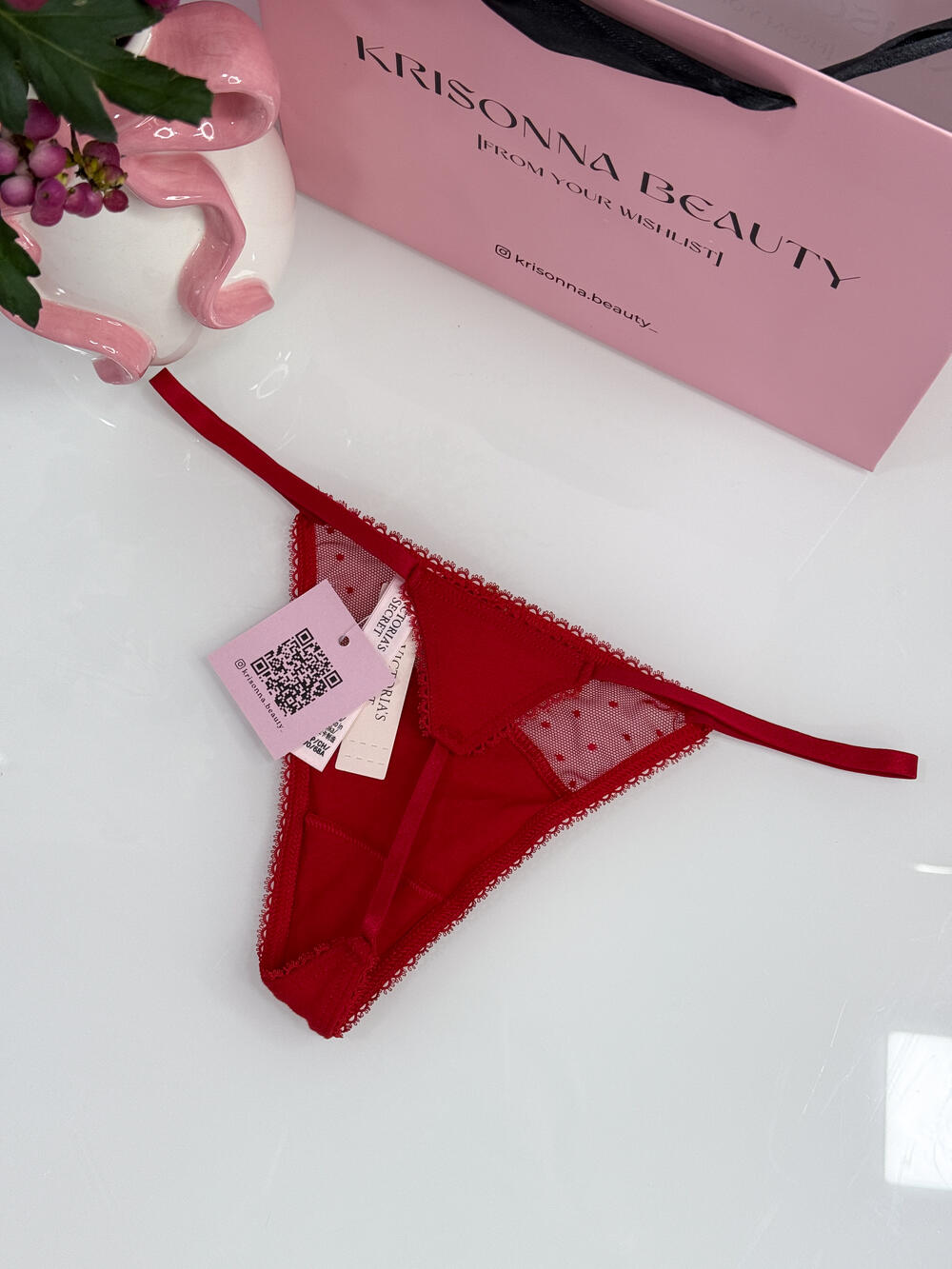 Трусики Stretch Cotton Dot Mesh V-string розмір s Lipstick