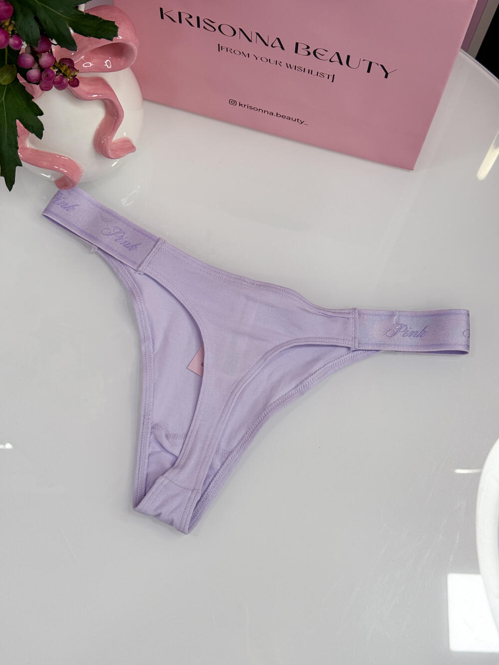 Трусики Logo Cotton High-Leg Thong розмір S лавандові з лого собачкою 