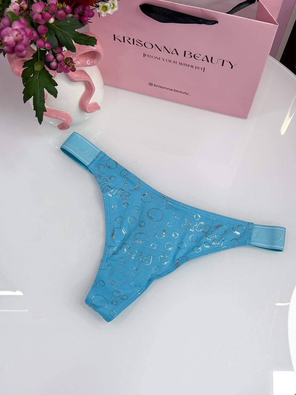 Трусики Logo Cotton High-Leg Thong Panty розмір S Aqua Chill Foil Bubble Print (77KO) 