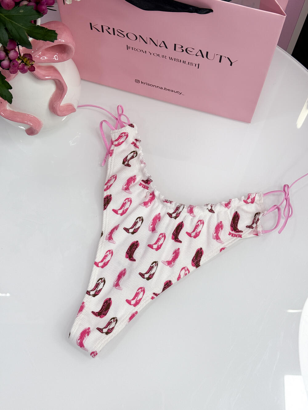 Трусики Cotton Side-Tie Thong Panty розмір S White Cowboy Boot Print Side Tie