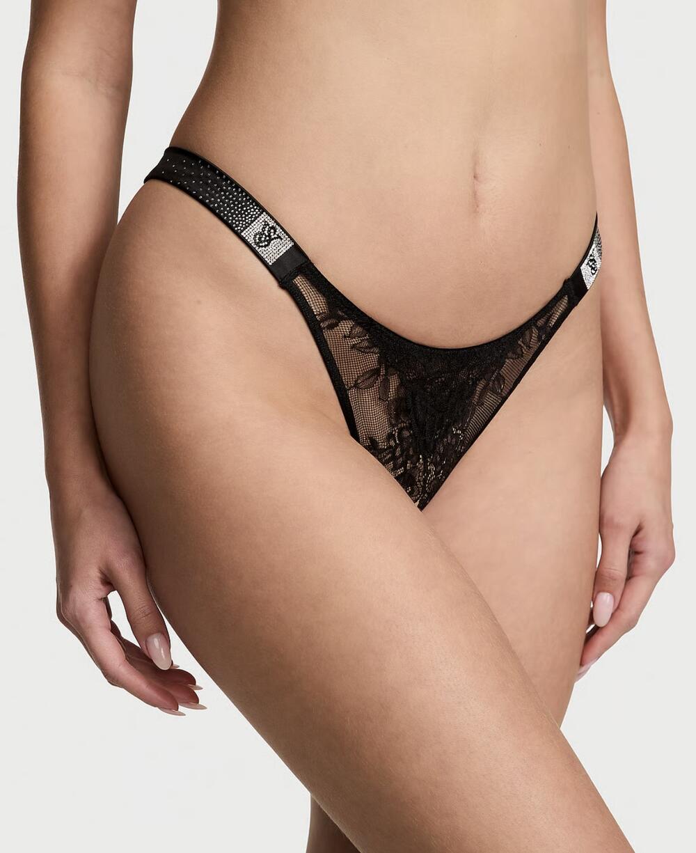 Scattered Shine Strap Crotchless Brazilian Panty розмір S Black (54A2)