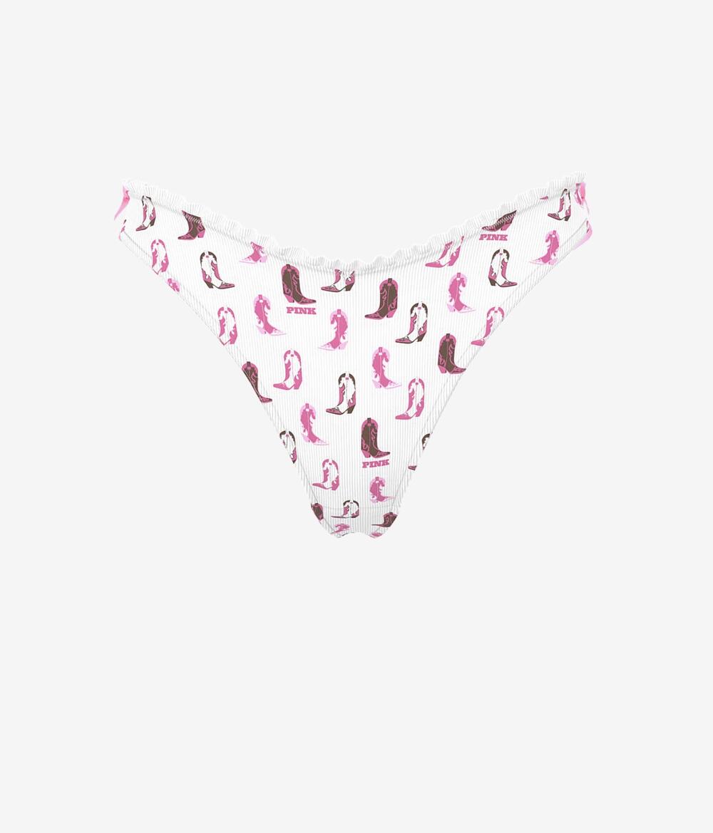 Трусики Cotton Side-Tie Thong Panty розмір S White Cowboy Boot Print Side Tie