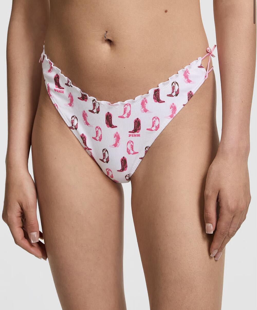 Трусики Cotton Side-Tie Thong Panty розмір S White Cowboy Boot Print Side Tie 