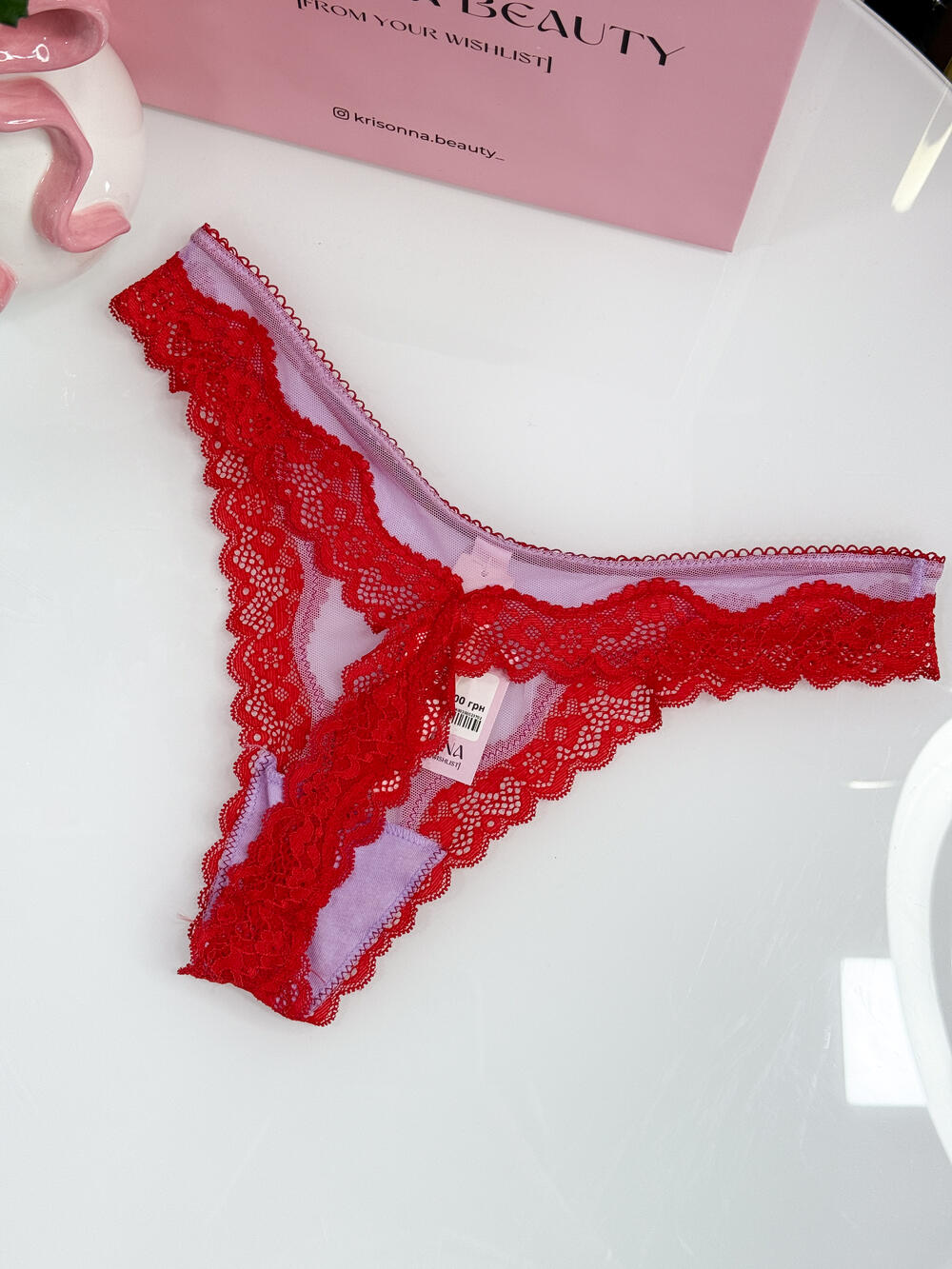 Tease Mesh Lace-Trim High-Leg Thong Panty розмір S Silky Lilac (72LK)