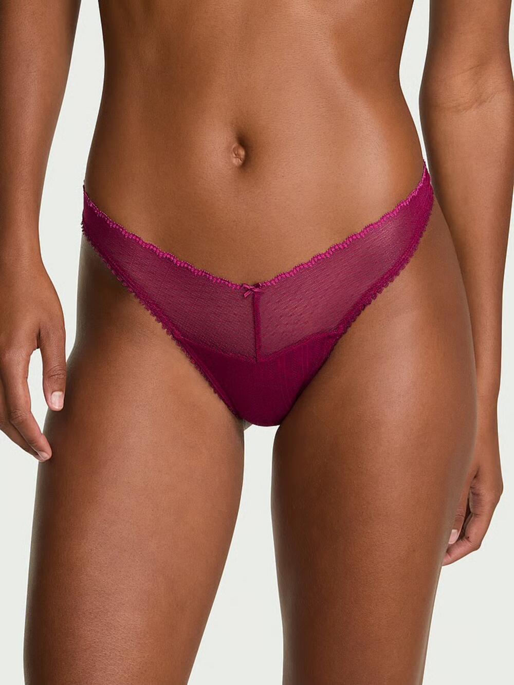 Stretch Pointelle High-Leg Scoop Thong Panty розмір S Fresh Jam  (94O6)  