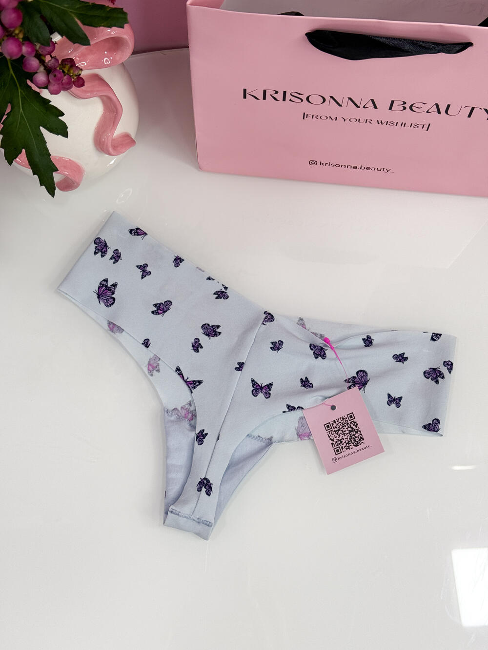 No-Show Thong Panty розмір S блакитні з метеликами