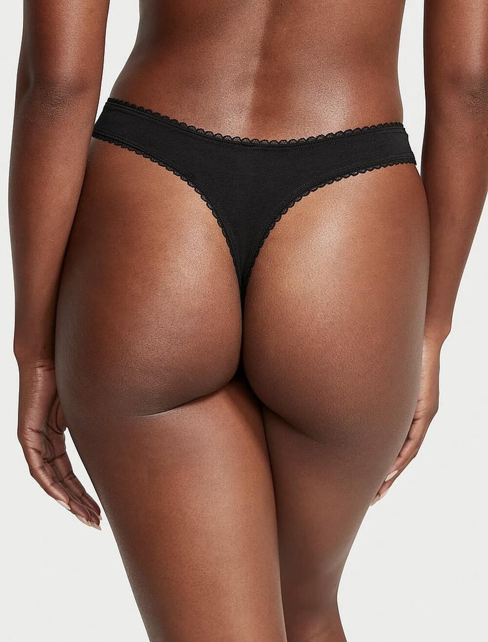 Stretch Cotton Lace-Trim High-Leg Scoop Thong Panty розмір S Black (54A2)
