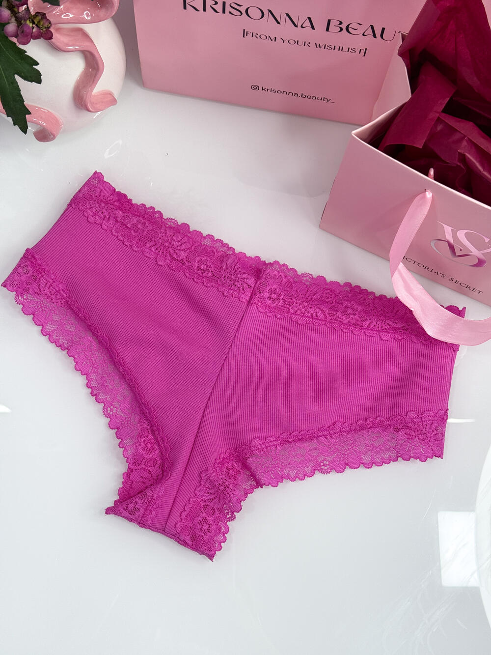 WINK LACE-TRIM CHEEKY PANTY розмір S фуксія з метеликом