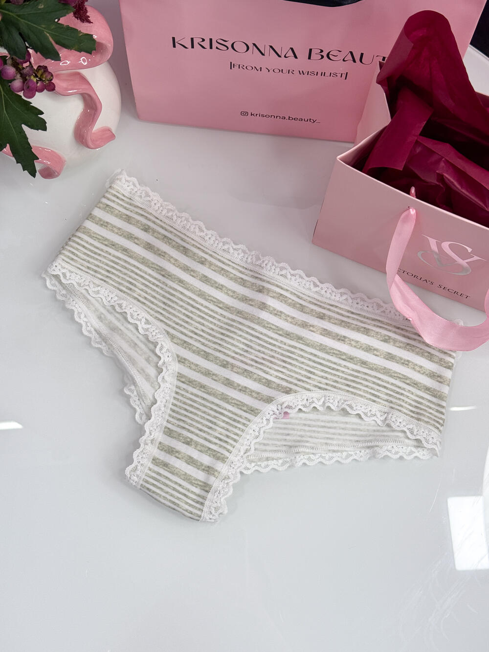 Cotton Lace-Waist Cheeky Panty розмір S grey/white 