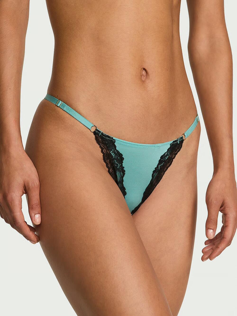 Трусики Lace-Trim High-Leg Adjustable V-string розмір М Dusty Turquoise (4SMI) 