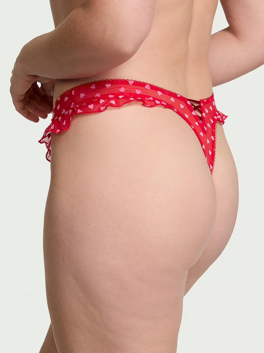Tease High-Leg Scoop Thong Panty розмір М Bright Vermillion Hearts
(71NN)