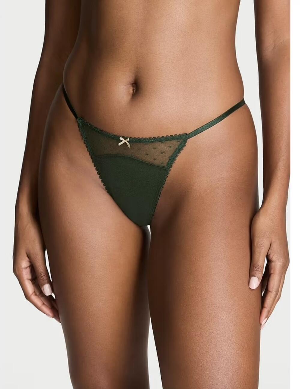 Трусики Stretch Cotton Dot Mesh V-string розмір М Botanical Green 