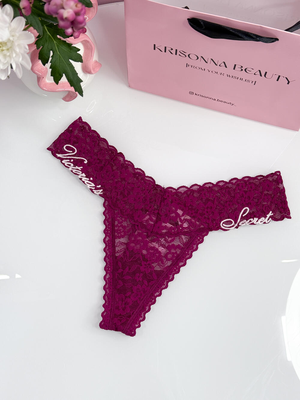 Lace Thong Panty розмір М бордові з лого 