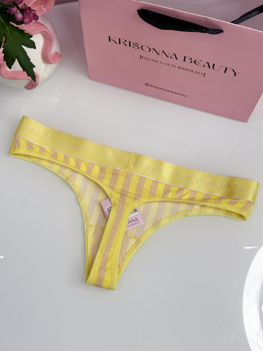 Logo Cotton Thong Panty розмір М жовті у смужку 