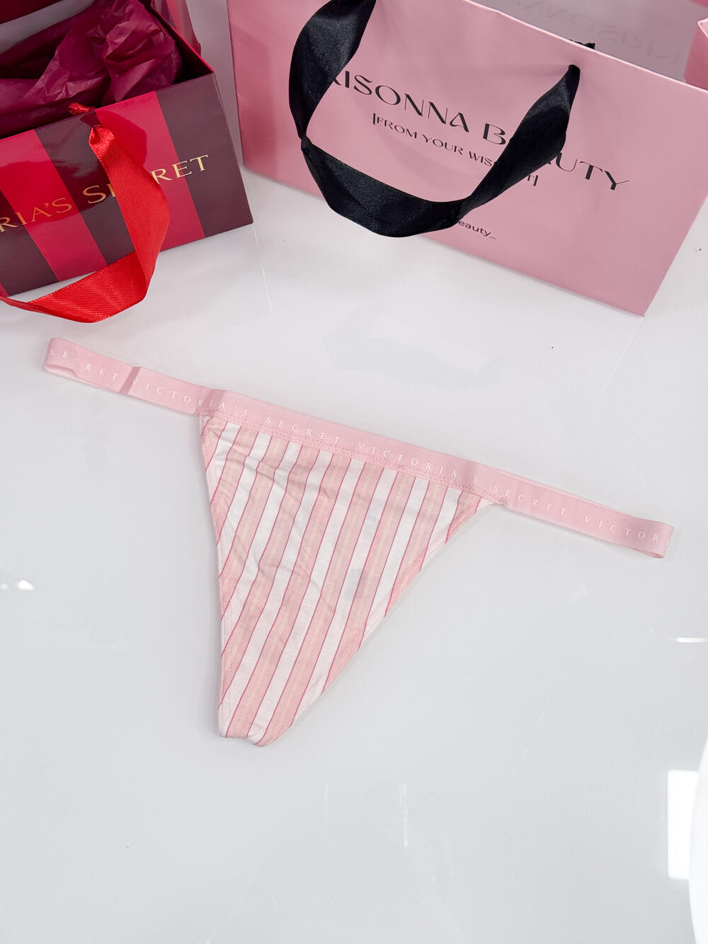 Stretch Cotton V-String Panty розмір М рожеві в смужку 