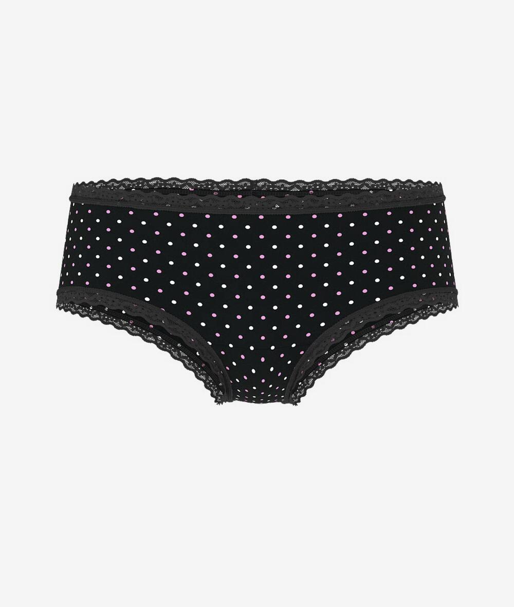 Lace-Trim Cotton Cheeky Panty розмір S чорні горошок