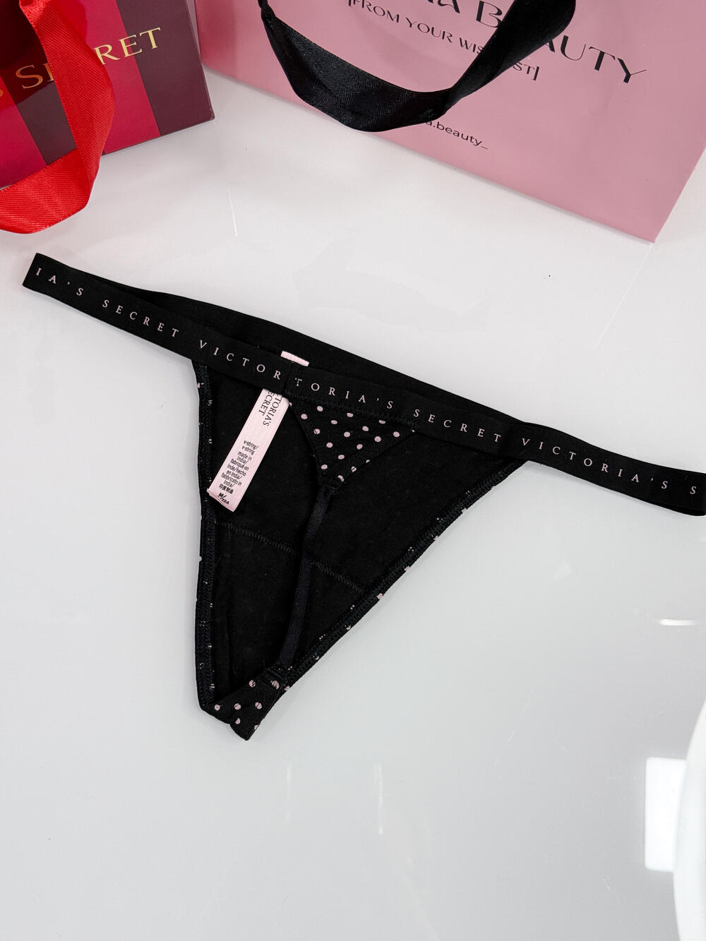 Stretch Cotton V-String Panty розмір М чорні горошок