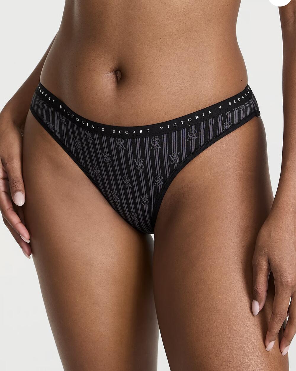 Stretch Cotton Bikini Panty розмір М Black Logo Stripes (77PR) 