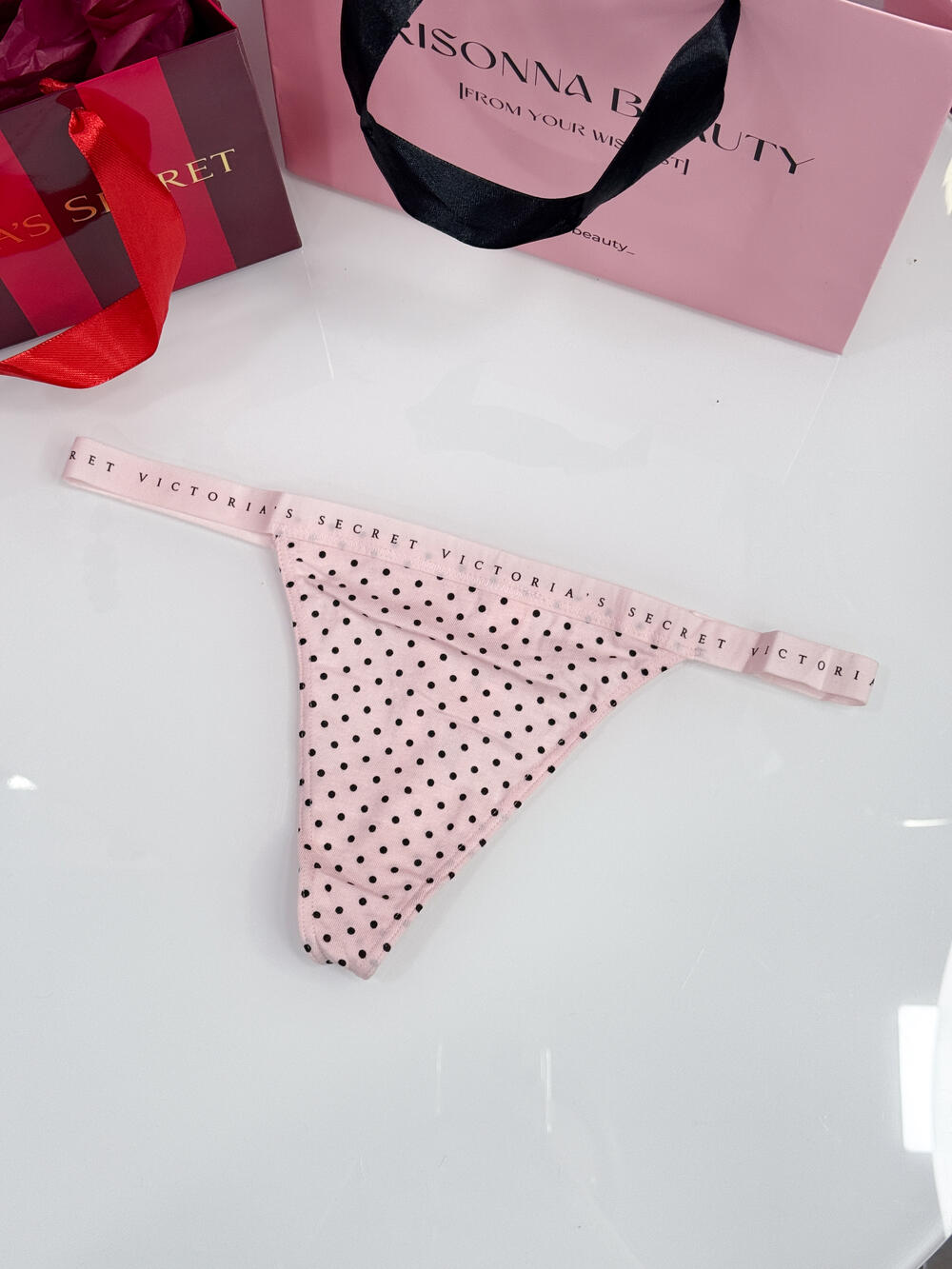 Stretch Cotton V-String Panty розмір L рожеві горошок 