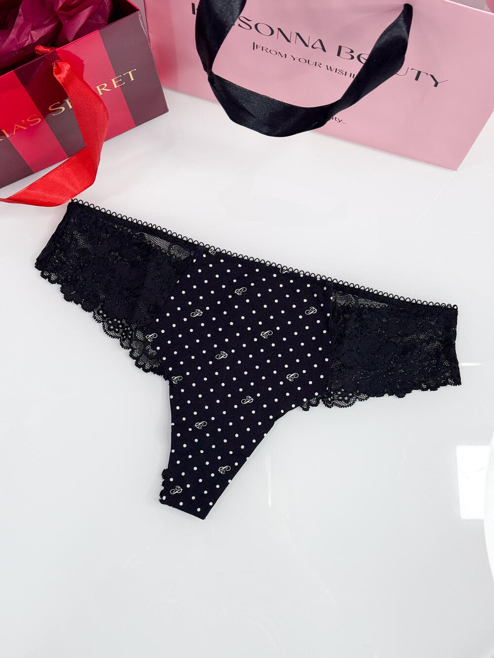 No-Show Thong Panty розмір S чорні горошок 