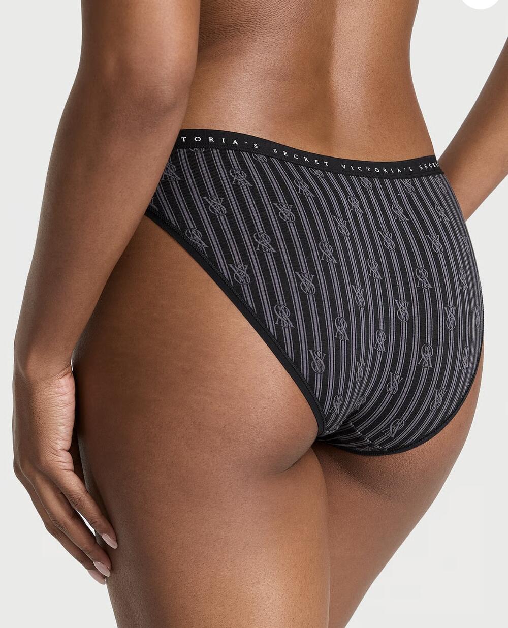 Stretch Cotton Bikini Panty розмір М Black Logo Stripes (77PR)