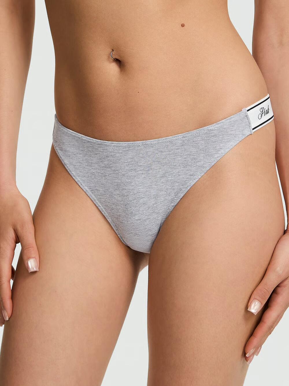 LOGO COTTON SHINE HIGH-LEG THONG PANTY розмір М Medium Heather Grey (6GJQ) 