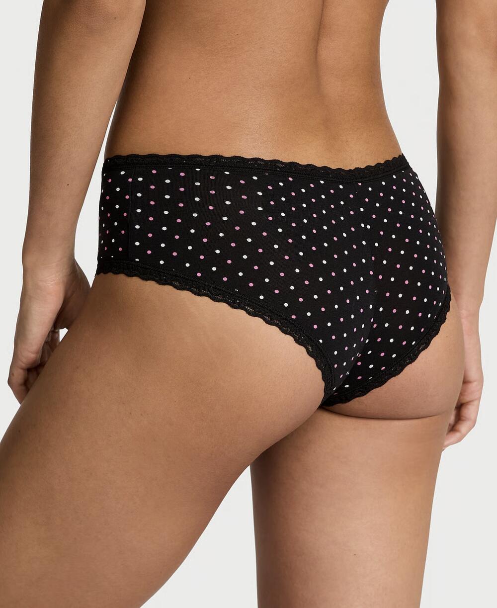 Lace-Trim Cotton Cheeky Panty розмір S чорні горошок