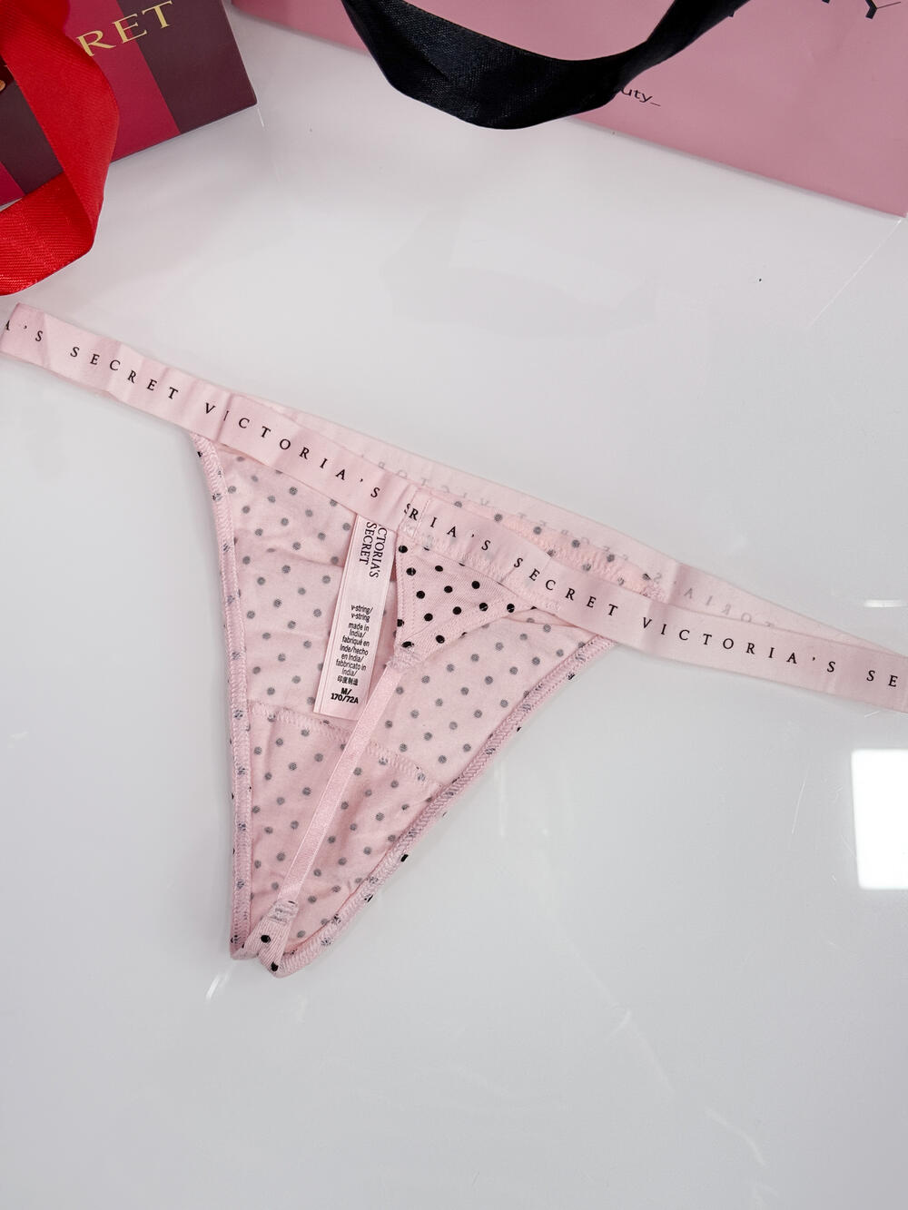 Stretch Cotton V-String Panty розмір L рожеві горошок