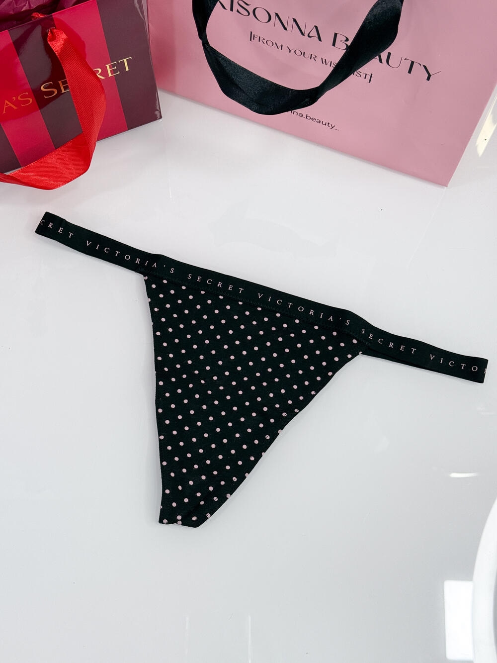 Stretch Cotton V-String Panty розмір L чорні горошок 