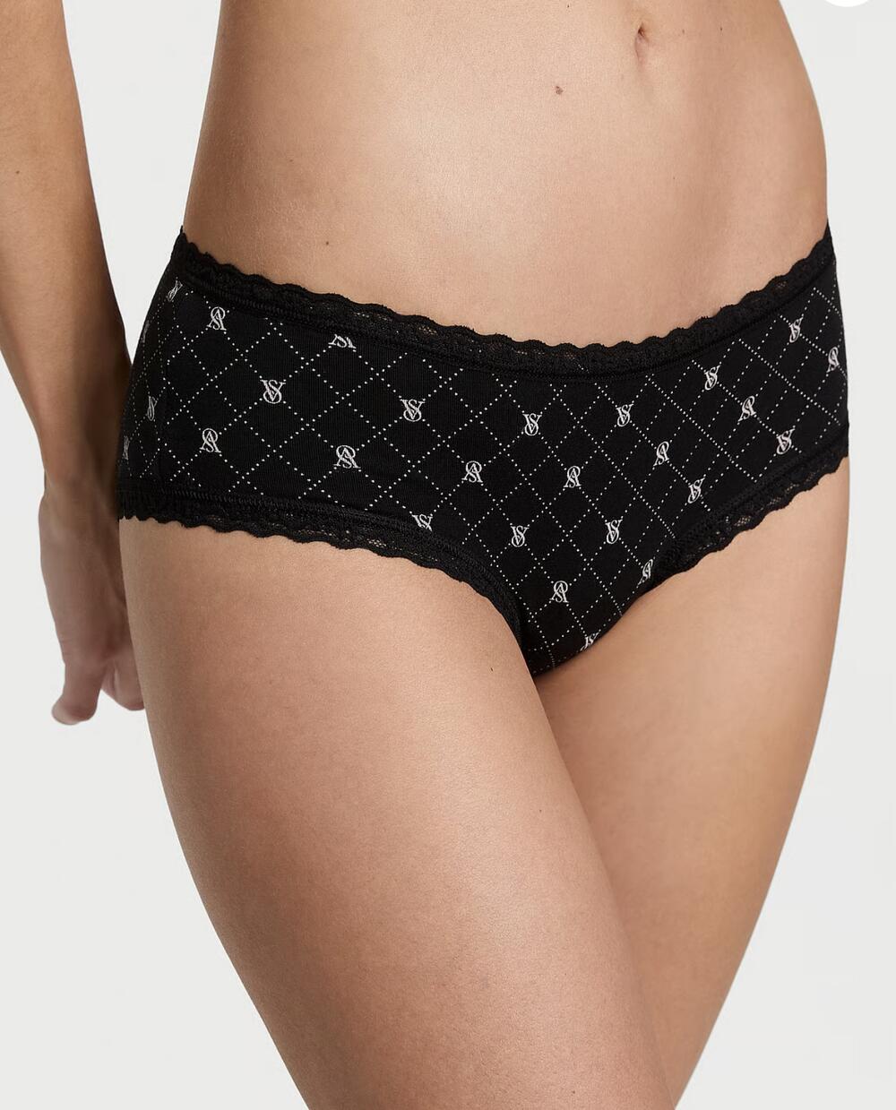 Lace-Trim Cotton Cheeky Panty розмір М чорні з лого   