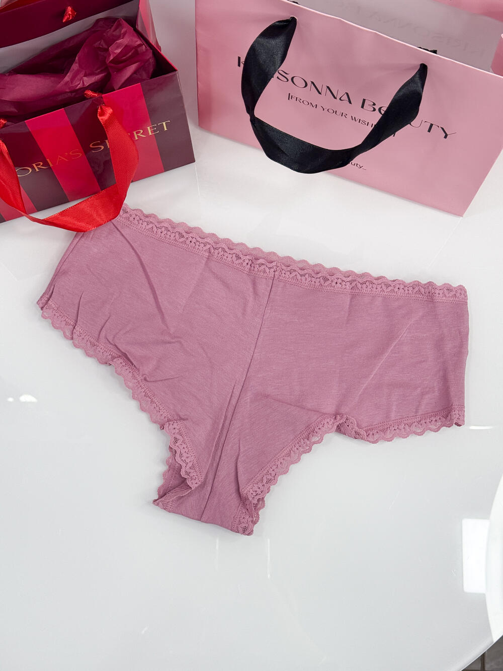 Lace-Trim Cotton Cheeky Panty розмір S рожеві 