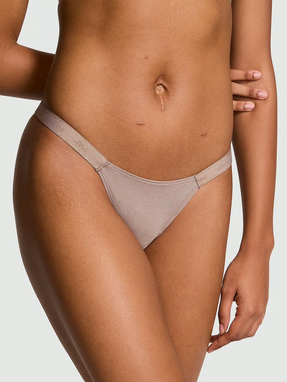 Logo Cotton Shimmer Micro Thong Panty розмір М Iced Coffee Sparkle Knit (6F7M)