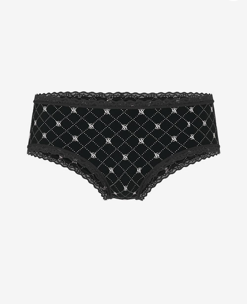 Lace-Trim Cotton Cheeky Panty розмір М чорні з лого   