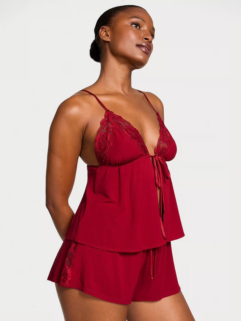 Розмір S Modal Soft Lace-Trim Flyaway Cami Set Red Lacquer (74Q6) 