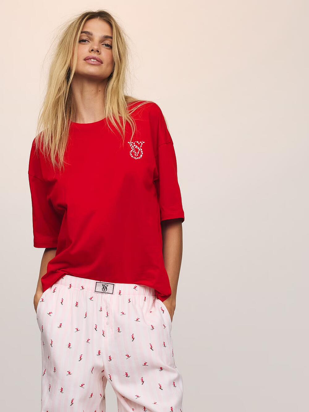 Розмір S Flannel Short-Sleeve Long Tee-Jama Set  (7HGI) 