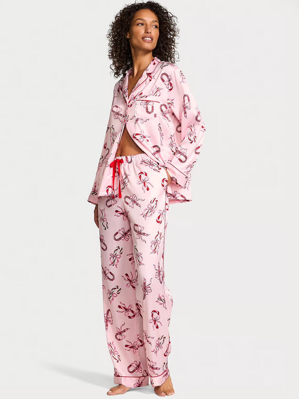 Розмір М Glazed Satin Long Pajama Set (7E7X) 