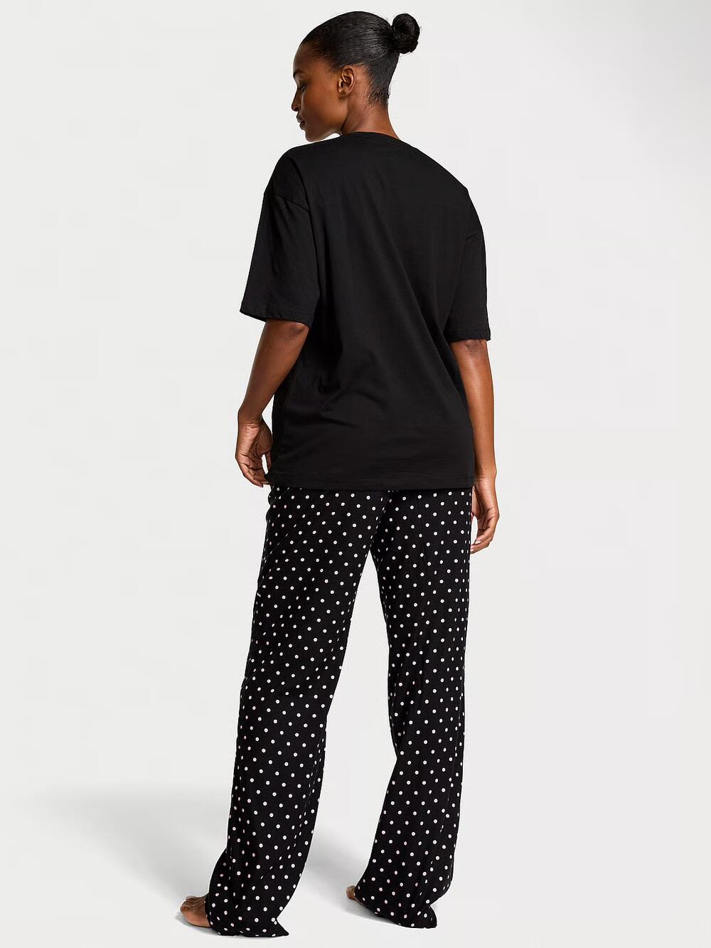 розмір М Flannel Short-Sleeve Long Tee-Jama Set Black Aspirin Dot (7D4P) 