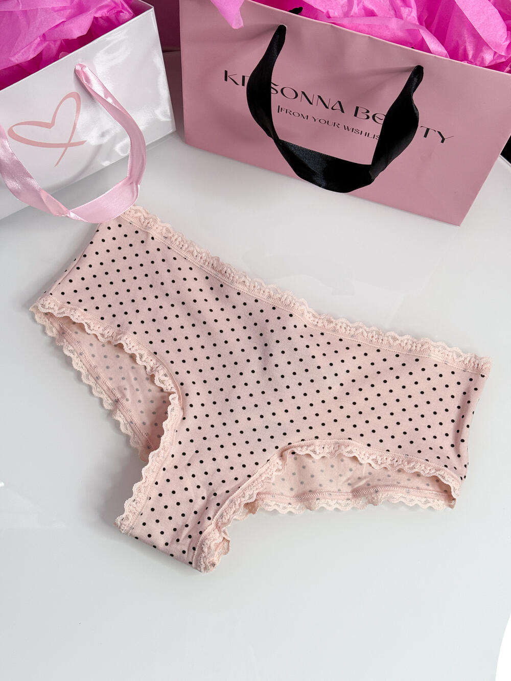 Cotton Lace-Waist Cheeky Panty розмір М рожеві горошок 