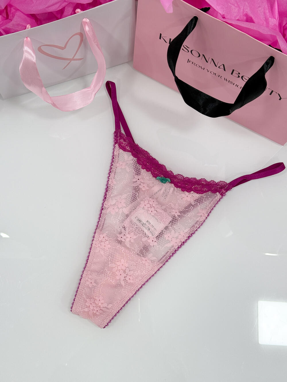 Lace String Thong Panty розмір L ніжно-рожеві 