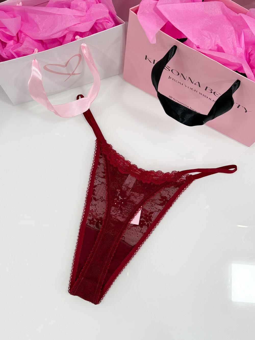 Lace String Thong Panty розмір L бургунді 