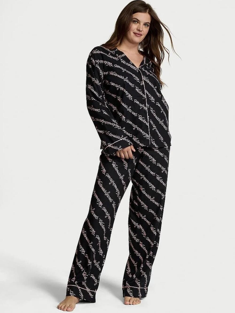 Розмір S Піжама фланелева Long Black Ribbon Script (6FDO) 