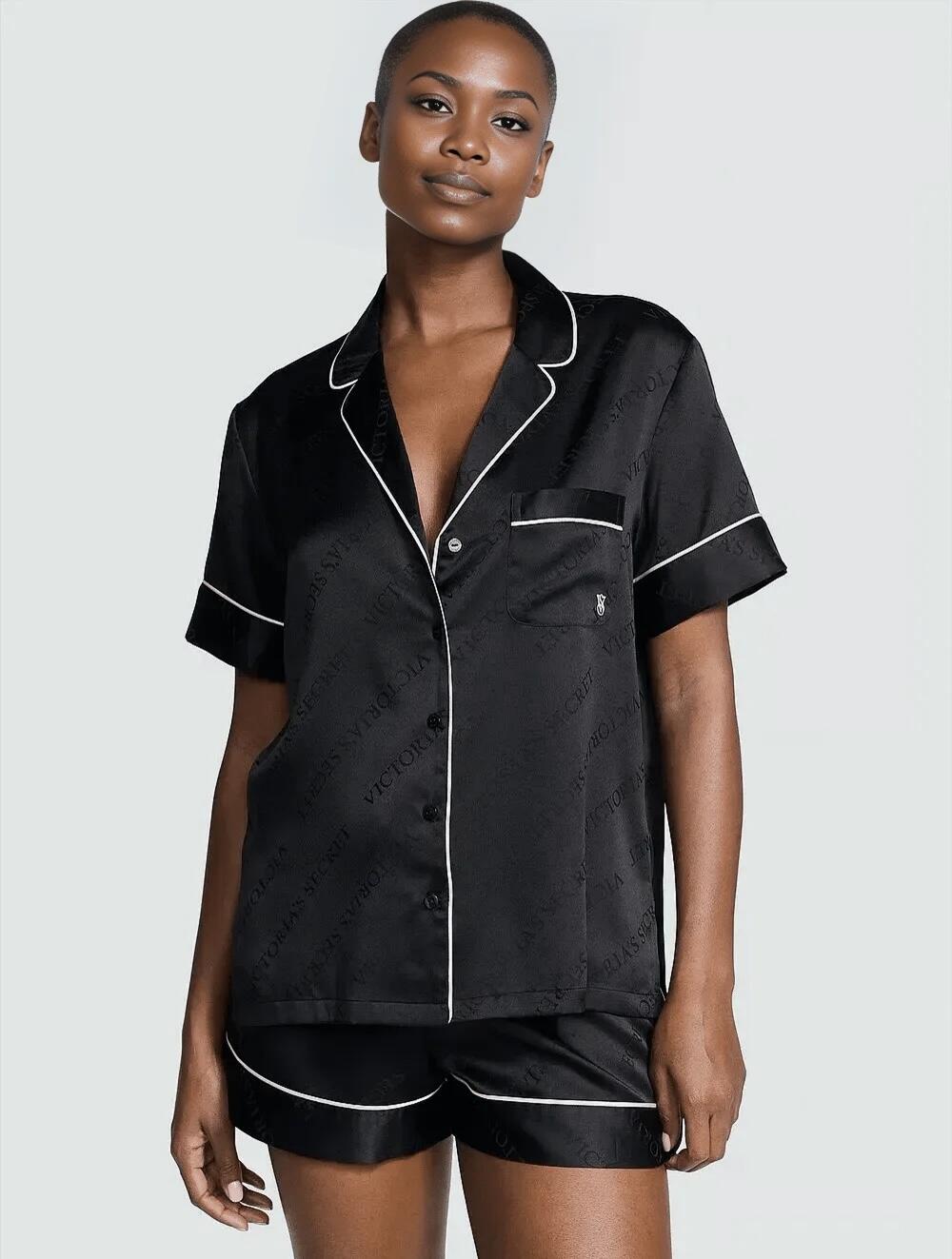 Розмір S Satin Short Pajama Set Black 