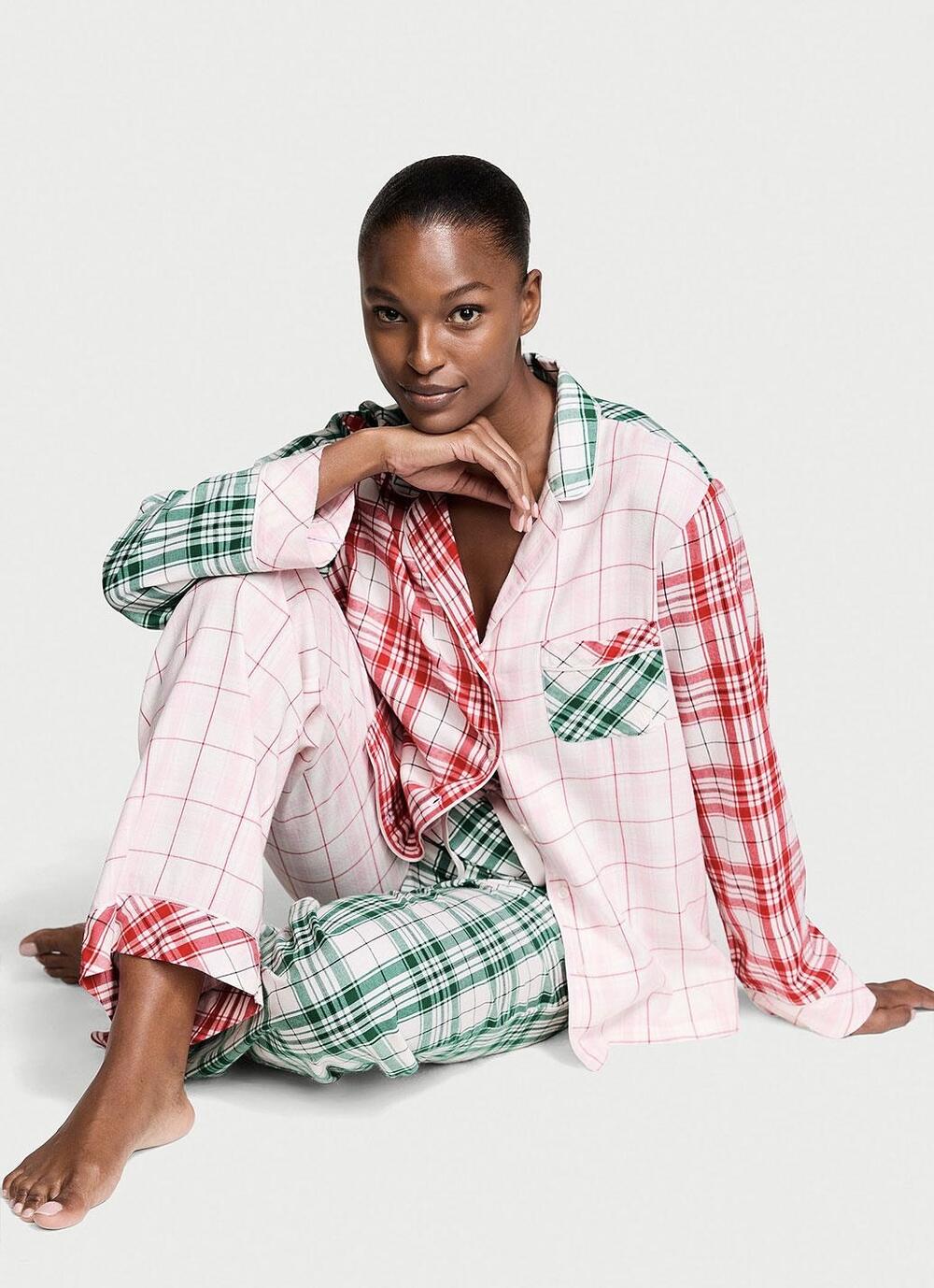 Розмір S Flannel Long Pajama Set Festive Plaid 