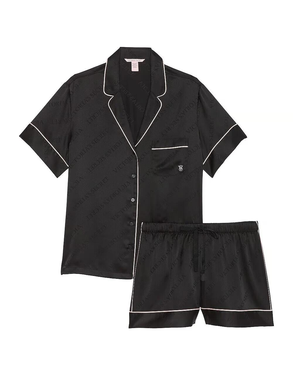 Розмір S Satin Short Pajama Set Black