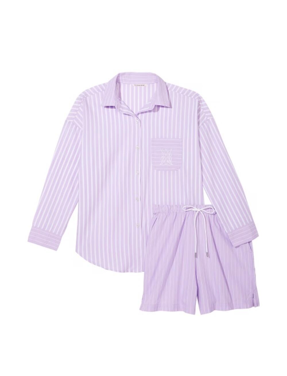 Розмір М Піжама Cotton Long-Sleeve Shirt & Shorts Set Purple Stripes