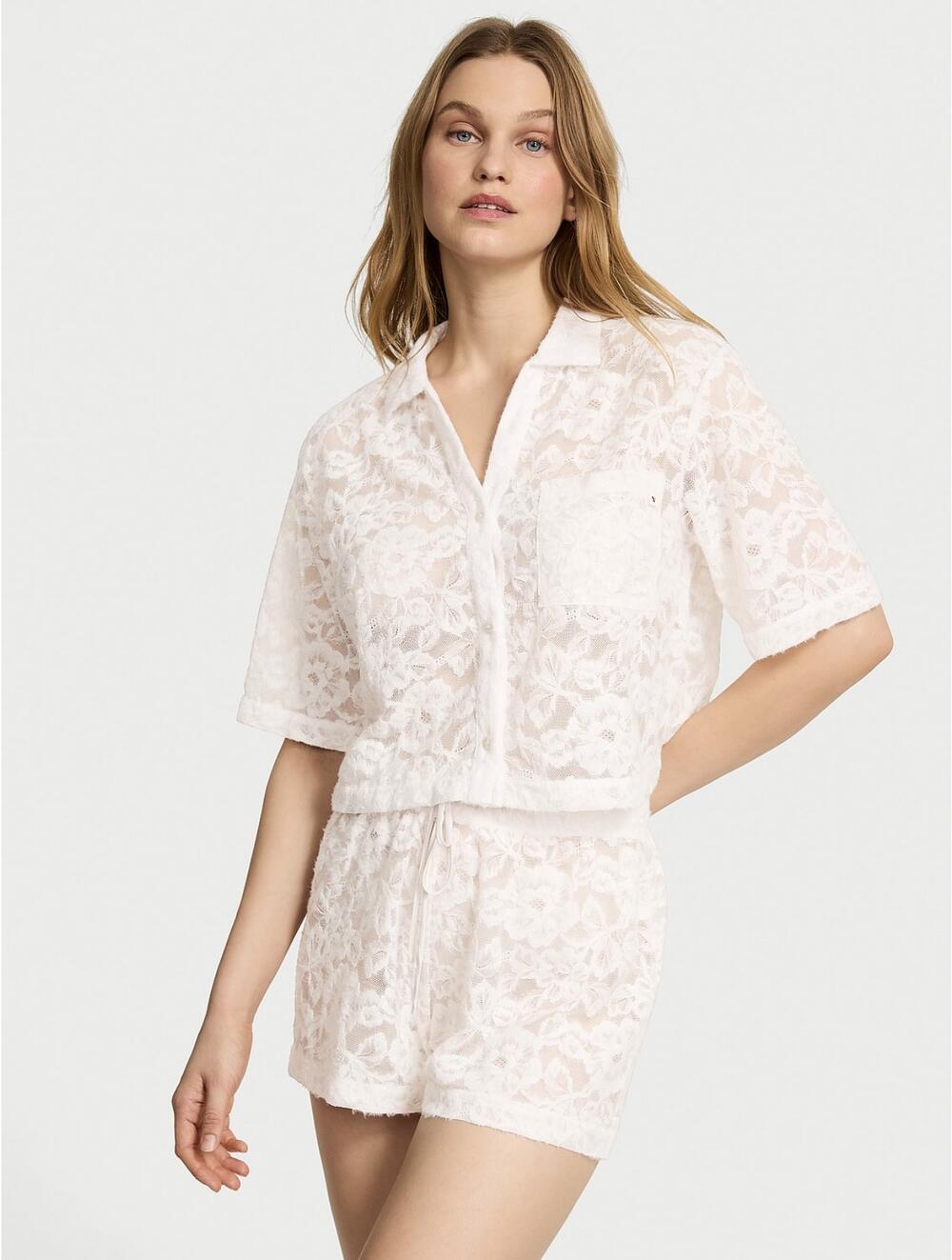 Розмір XS Мереживна піжамка з шортиками молочна 